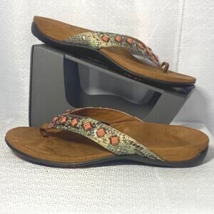 Vionic Lucia Coral Beaded Snake-skin patterned Flip Flops women sz 9